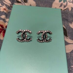 Silver and Crystal Logo Earrings